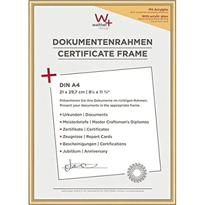Image of walther Design Picture Frame Gold 21 x 29,7 cm (DIN A4) with Art Glass, New Lifestyle Plastic KVX130G3