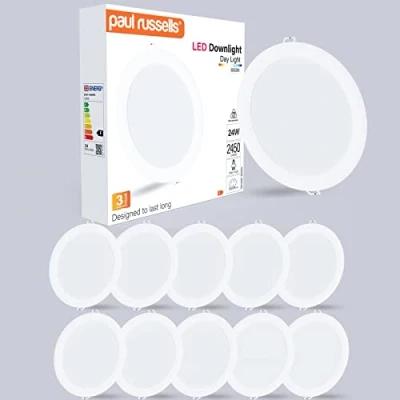 Image of paul russells LED Ceiling Downlights, 24W Slim Recessed Bathroom Kitchen Ceilings, 2450 Lumens, 6500K Bright Daylight, Cutout 195 205mm, Round Non Dimmable Panel Spotlights, 10 Packs