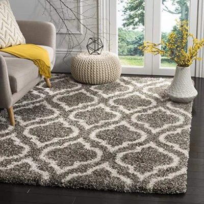 Image of SAFAVIEH Shaggy Rug for Living Room, Dining Bedroom Hudson Shag Collection, High Pile, in Grey and Ivory, 122 X 183 cm