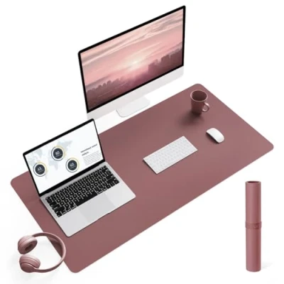 Image of YSAGi Non Slip Desk Pad, Waterproof PVC Leather Table Protector, Ultra Thin Large Mouse Easy Clean Laptop Writing Mat for Office Work/Home/Decor (90 x 43 cm, Dark Pink)