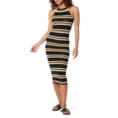 Image of The Drop Women’s Jayla Sleeveless Crochet Midi Dress, Neutral Black Ground Stripe, S