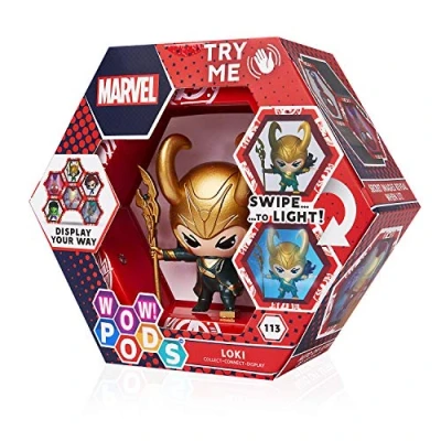 Image of WOW! PODS Avengers Collection Loki Superhero Light Up Bobble Head Figure Official Marvel Toys, Collectables &amp; Gifts