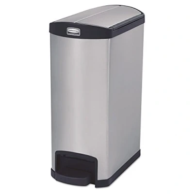 Image of Rubbermaid Commercial Products Slim Jim Step on Metal End Waste Receptacle Bin 50 Litre Black 1901993