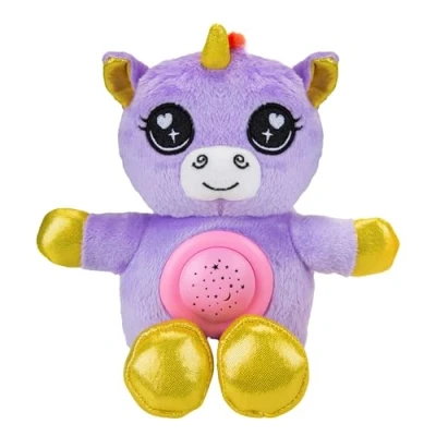 Image of VFM Unicorn Plush Projector Night Light 9&quot; Super Soft Purple Fluffy Fabric Toy With Embroidered Details Create A Starry Sky For Sleeping Children