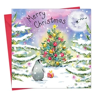 Image of Twizler Merry Christmas Card with Cute Penguin Happy Xmas For Her Him Womens Mens