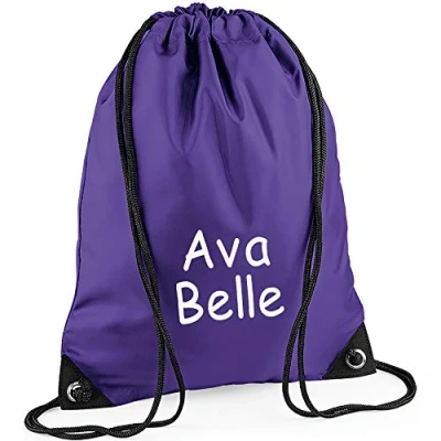 Image of Personalised Embroidered Name School Sports PE Drawstring Gym &amp; Swimming Bag (Purple)
