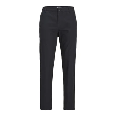 Image of JACK &amp; JONES Men&#039;s JPSTACE JJSUMMER Linen Blend Pant SN Chinos, Black, 36 W/34 L