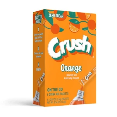 Image of Crush Orange Singles to Go Sugar Free Powdered Drink Mix 6 Sachet 15.6g (0.54 OZ)