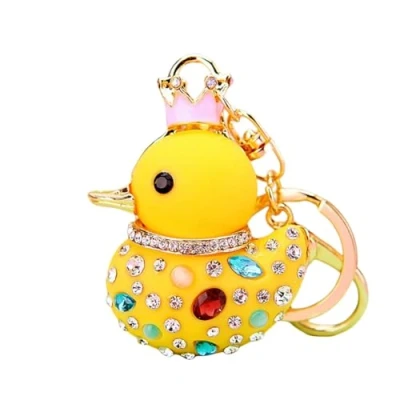 Image of NISCAYA Cartoon Little Yellow Duck Keychain Pendant Kawaii Animal Key Chain Rhinestone Keyring Car Bag Charm Gift for Women Men