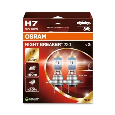 Image of OSRAM NIGHT BREAKER 220, H4, 220% more brightness, halogen headlight lamp, 64193NB220 2HB, Folding Box (2 lamps), white