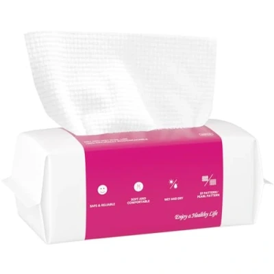 Image of Disposable Face Towel 60 Count, Cotton Tissue Dry Wipes Skin Clean, Unscented and Ultra Soft Towelette for Washing Face, Makeup Removing (EF Pattern)