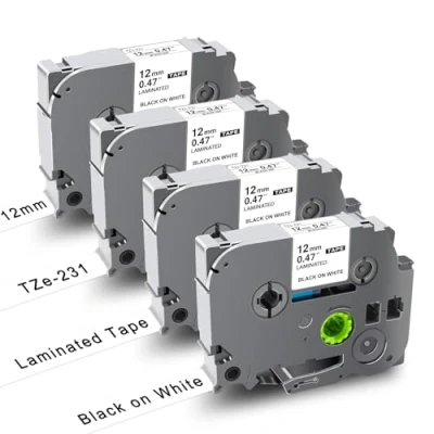 Image of UNOKA Refills for Brother Label Printer Tape 12mm 0.47 TZe 231 Black on White Laminated Cassettes P Touch PT H100 H101 H107 H105 E500 1000 1010 D200 D210 D400 Makers