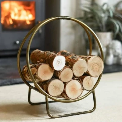 Image of Black Country Metal Works Antique Brass Circular Log Store (S1204) SMALL 45CM