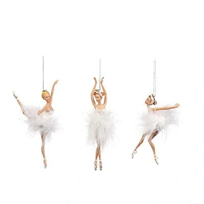 Image of Goodwill: White Resin lace &amp; Fabric Ballerina 19 Centimetre Hanging Ornament Set of 3