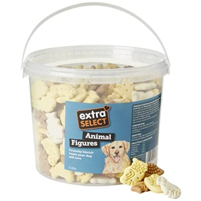 Image of Extra Select 3 Colour Animal Figure Dog Treat Biscuits in a 3ltr Bucket (approx 420 biscuits)