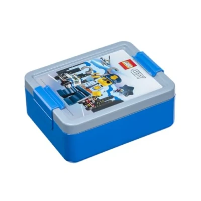 Image of LEGO Lunch Box with compartments CITY Design, Durable &amp; Fun for Kids, Grey Blue, Dishwasher Safe, Perfect Meal Prep, Snacks and Travel