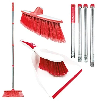 Image of Sweeping Broom Indoor with Matching Dustpan and Brush Sets, Household Cleaning Set that Includes a Indoor, Soft (Red)