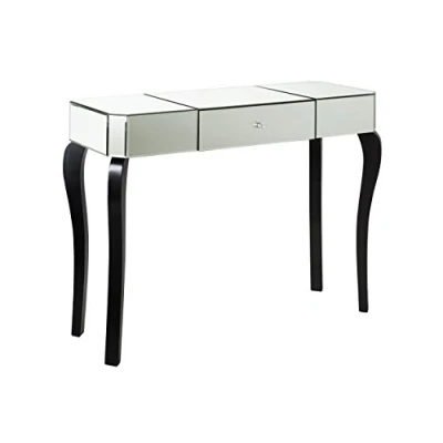 Image of Premier Housewares Narrow Console Table Mirrored Finish Hallway Wooden Tables For Slim Telephone Silver/ Black 34X100X77