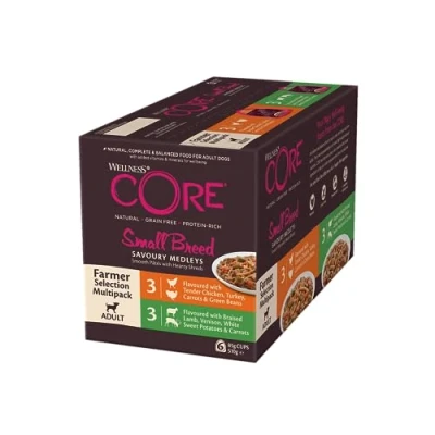 Image of Wellness CORE Small Breed Savoury Medleys, Wet Dog Food Dogs, Smaller Breed, Grain Free, High Meat Content, Farmer Selection Mix, 85 G (Pack Of 6)