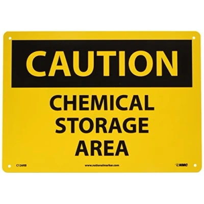 Image of NMC C126RB OSHA Sign, Legend &quot;CAUTION CHEMICAL STORAGE AREA&quot;, 14&quot; Length x 10&quot; Height, Rigid Plastic, Black on Yellow