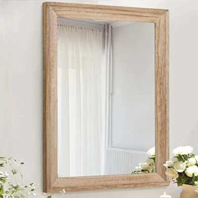 Image of AAZZKANG Rustic Mirrors for Wall 20&quot;x16&quot; Rectangle Wood Frame Mirror Farmhouse Bedroom Bathroom Decorative Hanging