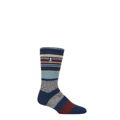 Image of Mens 1 Pair SOCKSHOP Heat Holders 2.3 TOG Patterned and Plain Thermal Socks Galway Multi Stripe Indigo / Merlot 6 11