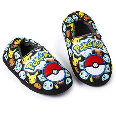 Image of Pokmon Pokemon Slippers for Boys All Over Print Pikachu Charmander Squirtle,Warm Fleece Lined Kids with Non Slip Sole, 13 UK Child, Multicoloured