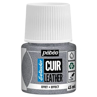 Image of PEBEO Setacolor Leather Acrylic Paint for and Leatherette Customization Bag, Shoe, Sneaker Scratch resistance, folds, rubbing glitter Effect Silver 45 ml