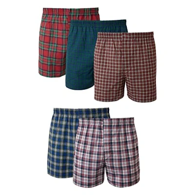 Image of Hanes Mens Tagless Boxer with Exposed Waistband Multi Packs, 5 Pack Assorted Plaid, Small
