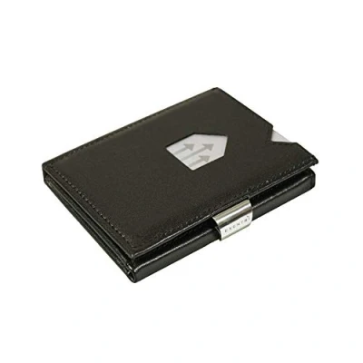 Image of EXENTRI Wallet in Black Premium RFID Blocking Trifold Leather with Stainless Steel Locking Clip