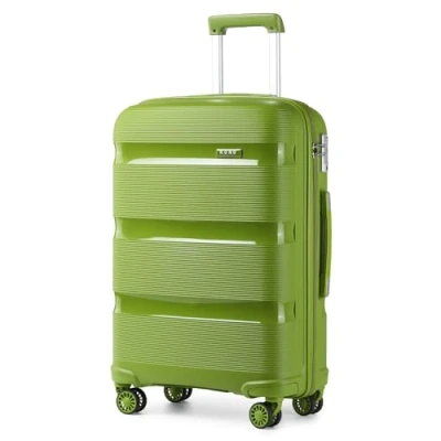 Image of Kono 55x40x21cm Cabin Hand Luggage Hard Shell Travel Trolley 4 Spinner Wheels Lightweight Polypropylene Carry On Suitcase with TSA Lock 40L (Green)