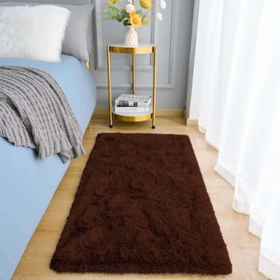 Image of Aspire Homeware Rugs Living Room Brown Area 60x110cm for Bedroom Anti Slip Modern Super Soft Thick Pile Fluffy Shaggy Rug Non Shedding