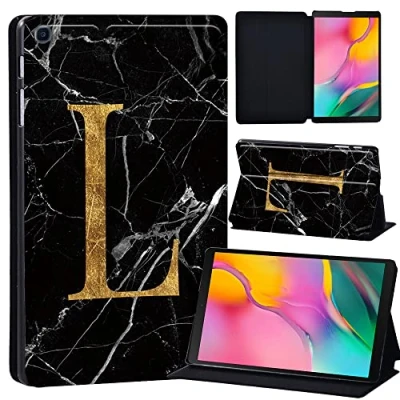 Image of Printed Leather slim lightweight Stand Cover Case for Samsung Galaxy Tab A 10.1 2019 (Model: SM T510 T515), with Function (Black) (letter L on black marble)