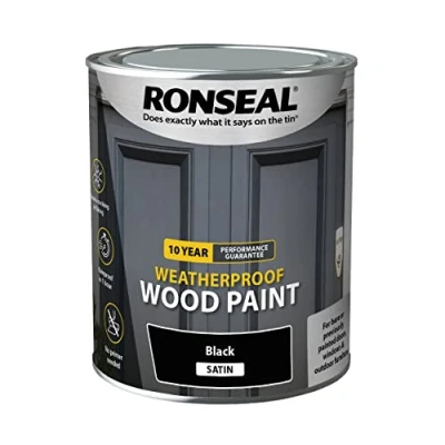 Image of Ronseal 10 Year Weatherproof 2 in 1 Wood Paint Black Satin 750ml