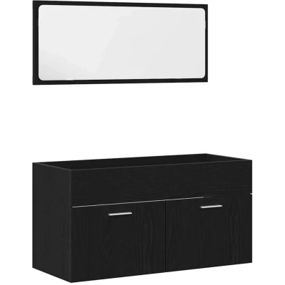 Image of vidaXL 2 Piece Bathroom Furniture Set Black Oak Engineered Wood