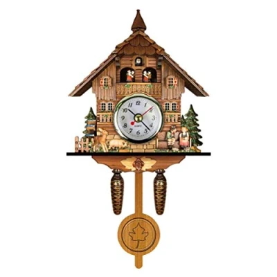 Image of WSTERAO cuckoo clock real wood NEW battery operated quartz movement music call, car swing bell pendulum home decor