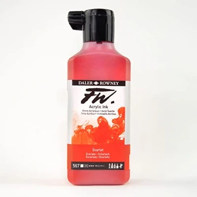 Image of Daler Rowney FW Acrylic Ink, Plastic Bottle, 6.09oz 180 ml, Scarlet
