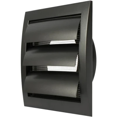 Image of Anthracite Exhaust Hood Vent 4&#039;&#039; Inch / 100 mm with Shutters, Built in Pest Guard Screen and Flange, Black Air Cover Flaps, HVAC Duct Cap, Helps Backdraught/Backdraft