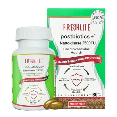 Image of FRESHLITE Daily Cardiovascular Support 2500FU Premium Japanese Nattokinase &amp; Postbiotics: Effective Natrual Relief from Blood Pressure, Cholesterol Clot JNKA Certified 60 Vegan Capsules