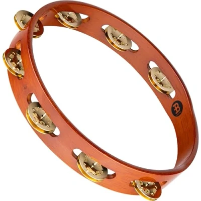 Image of Meinl Percussion Traditional Wood Tambourine 1 Row 10 inch Diameter Siam Oak / Brass, Antique Brown Natural (TA1B AB)