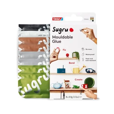 Image of Sugru by tesa Mouldable Multi Purpose Glue for Creative Fixing and Making, Black, White, Green, Brown Gray, 8 Pack