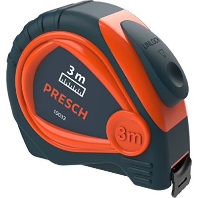 Image of Presch Tape Measure 3m Small, Robust, Professional Only Metric Measuring Riveted, with Metal Belt Holder and Retractable