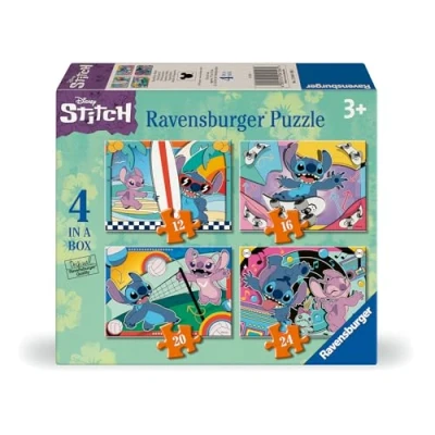 Image of Ravensburger Disney Stitch Toys and Gifts 4 in a Box Jigsaw Puzzles for Kids Age 3 Years Up 12, 16, 20, 24 piece 2025 Edition