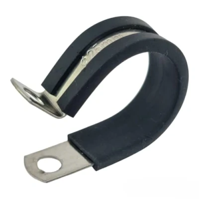 Image of 25mm Rubber Lined P Clips Stainless Steel Hose Pipe Clamp Pack of 5