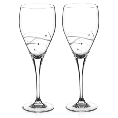 Image of DIAMANTE Swarovski Red Wine Glasses Pair &#039;Chelsea Spiral&#039; Design Embellished with Crystals Set of 2