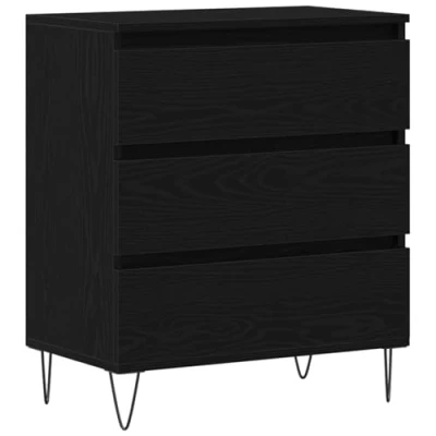 Image of vidaXL Black Oak Wood Veneer Sideboard/Buffet Modern Matte Finish with Ample Storage Drawers for Dining/Living Room