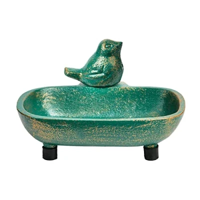 Image of Sungmor Heavy Duty Cast Iron Hand Soap Holder Lovely Bird Shaped &amp; Antique Green Finish Decorative Tabletop Dish Tray for Kitchen Bathroom Sink Practical Bath Box Container