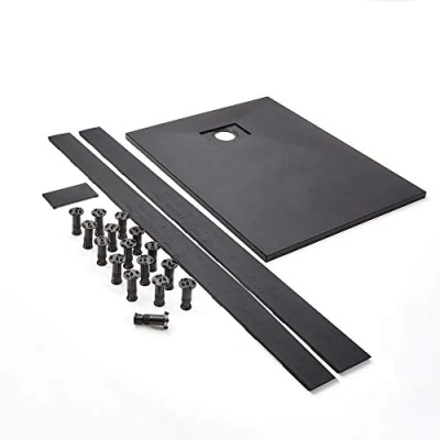 Image of Milano Rasa Graphite Textured Slate Effect Rectangular Shower Tray Riser Kit 1600mm x 800mm
