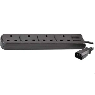 Image of Pro Elec PEL01205 IEC C14 Plug to 4 Gang mains Extension Lead, Black, 1.5 m