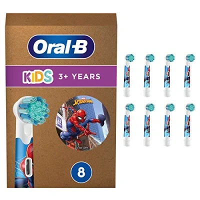 Image of Oral B Kids Electric Toothbrush Head Featuring Disney Spiderman, Pack of 8, Suitable for Mailbox